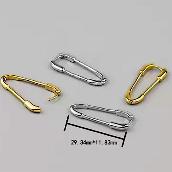 Safety Pin Sterling Silver Plated Minimalist Sterling Silver Earrings - Picture 7 of 8